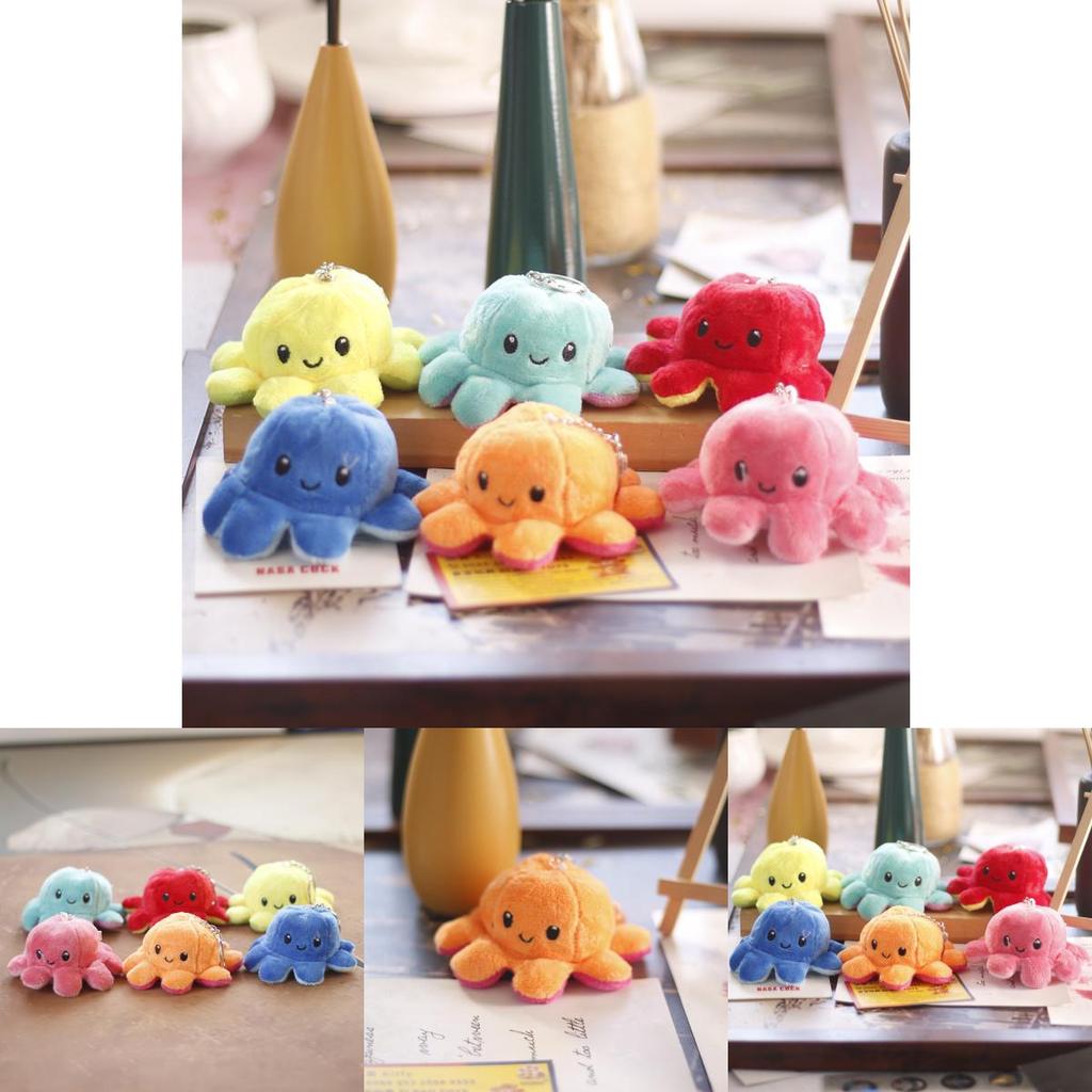 Uroczy Dwustronny Mini Pluszowy Brelok Ośmiornica Słodka Miękka Zabawka Zawieszka do Torby