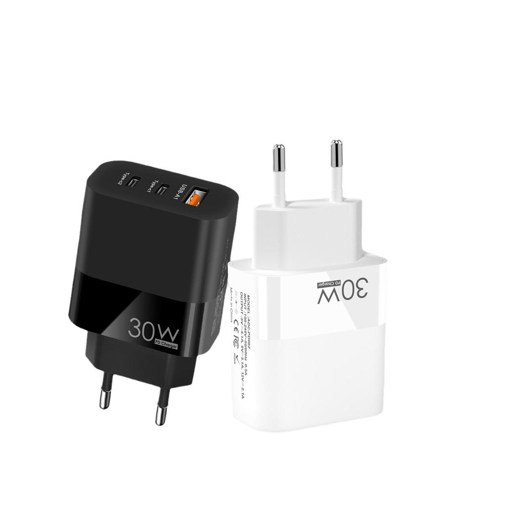 30W Multi-Port Mobile Charger with 2C+A, EU/US/UK Standards, QC3.0 Fast Charging