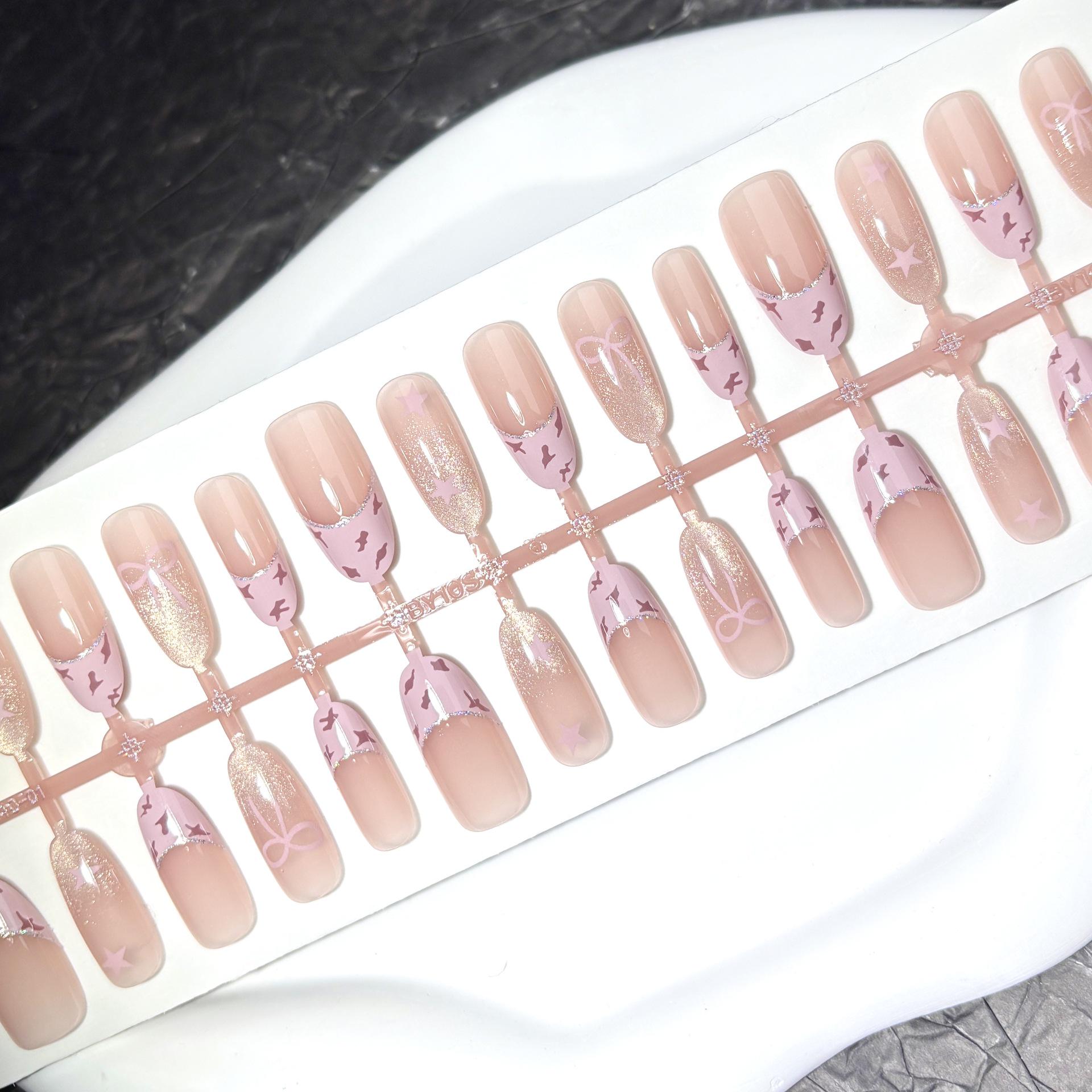 

Розовый леопард 3D стразы блестки кошачий глаз бант ногти - Y2K стиль