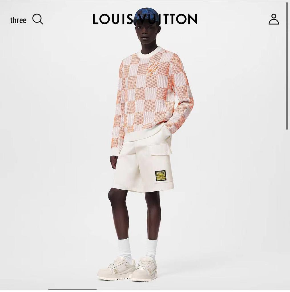 LV 25 Unisex Plaid Checkerboard Jacquard Sweater - Color Block, Round Neck, OS Fit