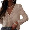 JPNTKY Γυναικείες Μοντέρνες Casual Μπλούζες & Πουκάμισα με V-λαιμό και Μακριά Μανίκια