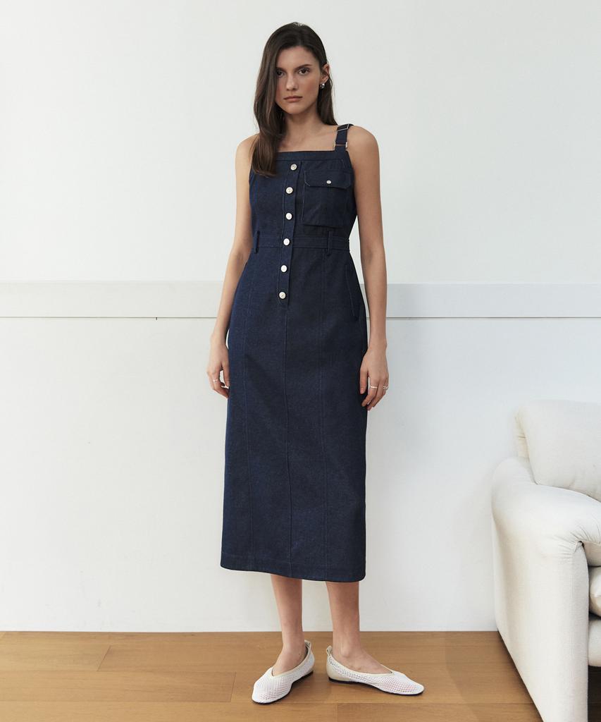 Artid Suspender Pocket Sleeveless Dress_Indigo
