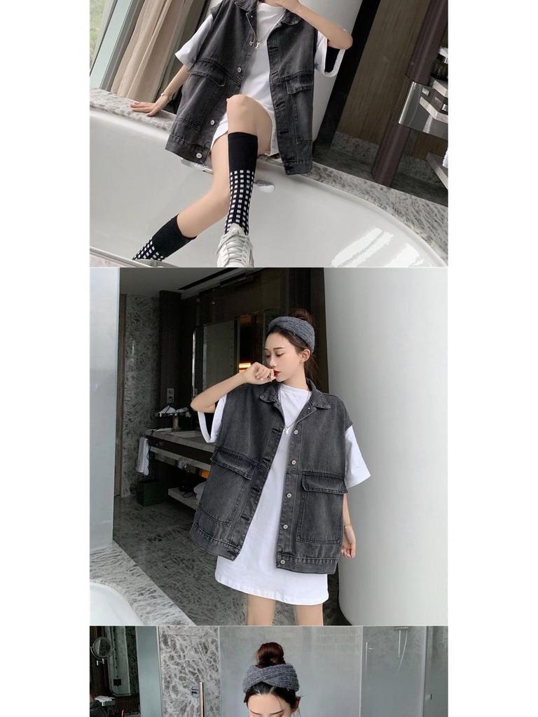 Women's Plus Size Designer Denim Two-Piece Set: Summer Vest Jacket & Shorts