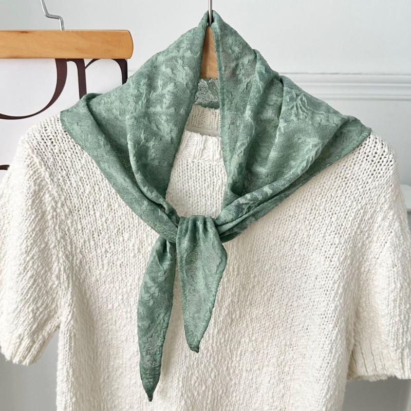 Silk scarf new double-sided pattern texture cotton and linen neck protection small scarf headband headband triangular scarf waist tie