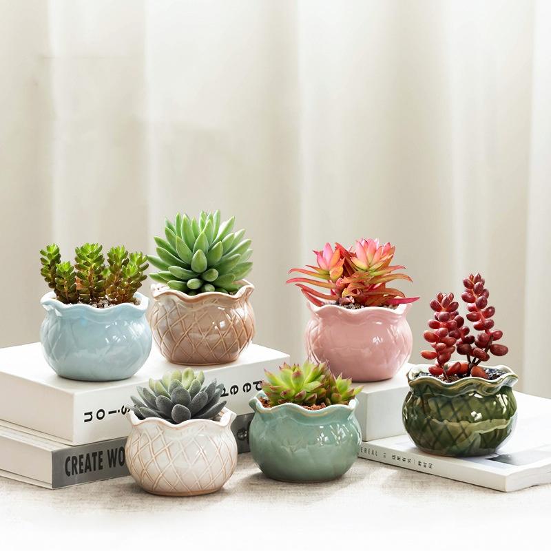 Creative Ceramic Flowerpot Petal-Rim / Lotus Shape Succulent Planter Desktop Ornament for Home Garden Decor