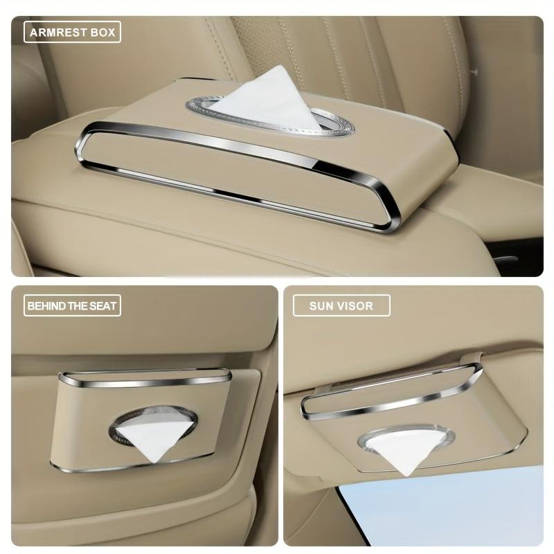 Faux Leather Car Tissue Box with Non-Slip Base Design, Essential for Various Vehicle Types, Enhances The Interior Aesthetics, Easy To Clean
