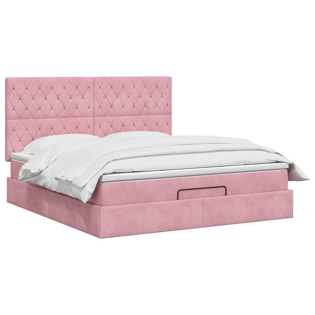 Ottoman Bed with Mattress and LED Pink 140 x 190 cm Velvet