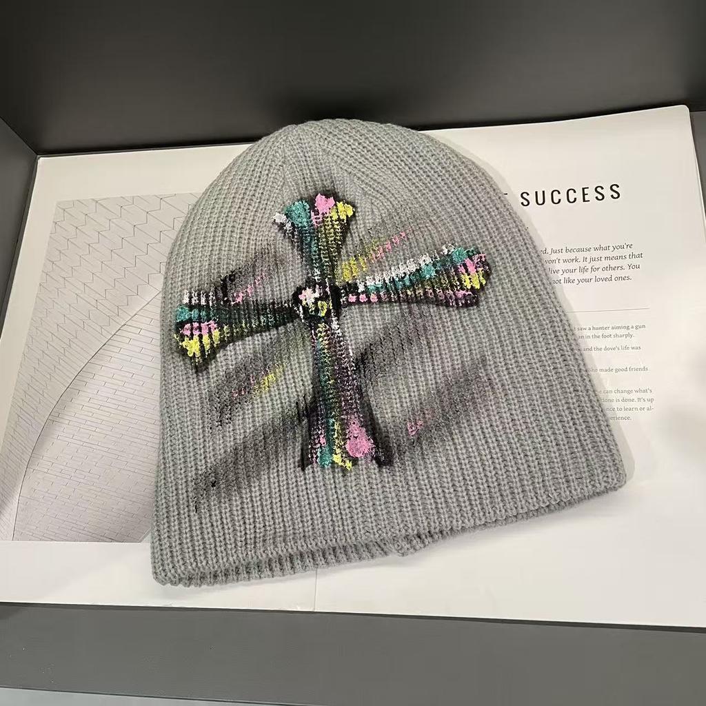 Dongdaemun Autumn and Winter New American Retro Cross Knitted Hat Women's Face Showing Small Woolen Hat