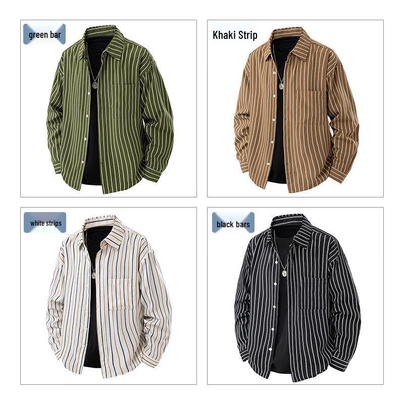 JEANSWEST Men's Casual Striped Long-Sleeve Shirt Jacket
