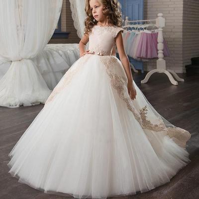 Sommer weiße Blume Tüll Mädchen Kleid Abend Prinzessin Spitze Hochzeit Erstkommunion Kinder Party Kleider für Mädchen Bridemaids Kleid