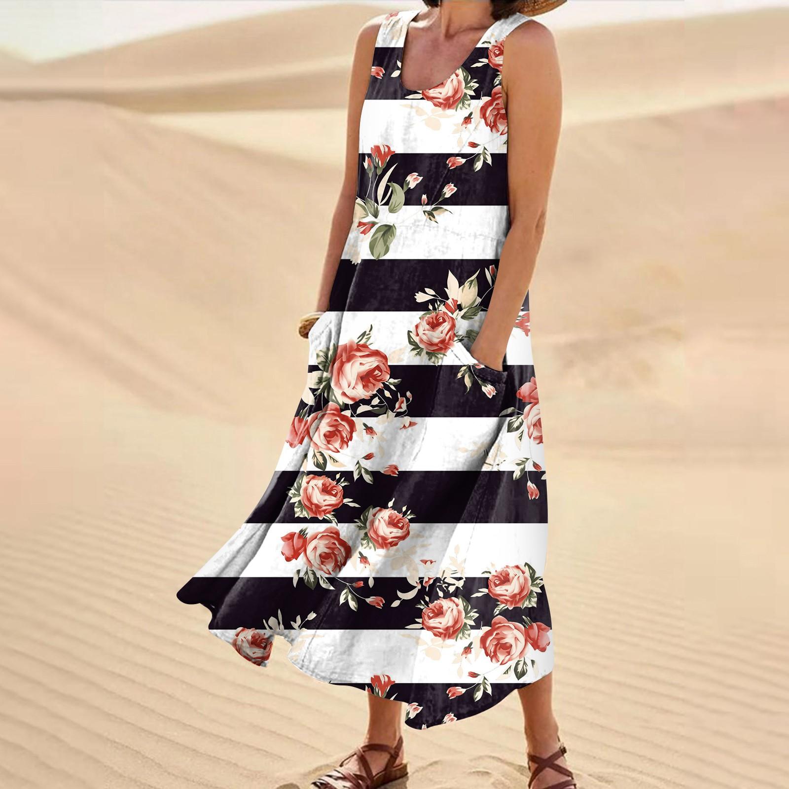 

Женское летнее свободное свободное платье без рукавов с круглым вырезом и карманами L чёрный