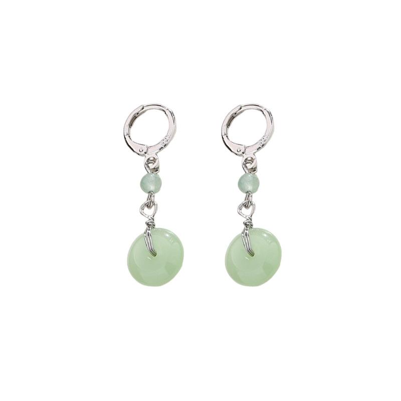 

Серьги Transshipment с круглой бусиной и безопасной пряжкой в стиле ретро-китайского стиля Han Element с длинной бусиной из яшмы Хотан с белым нефритом copper