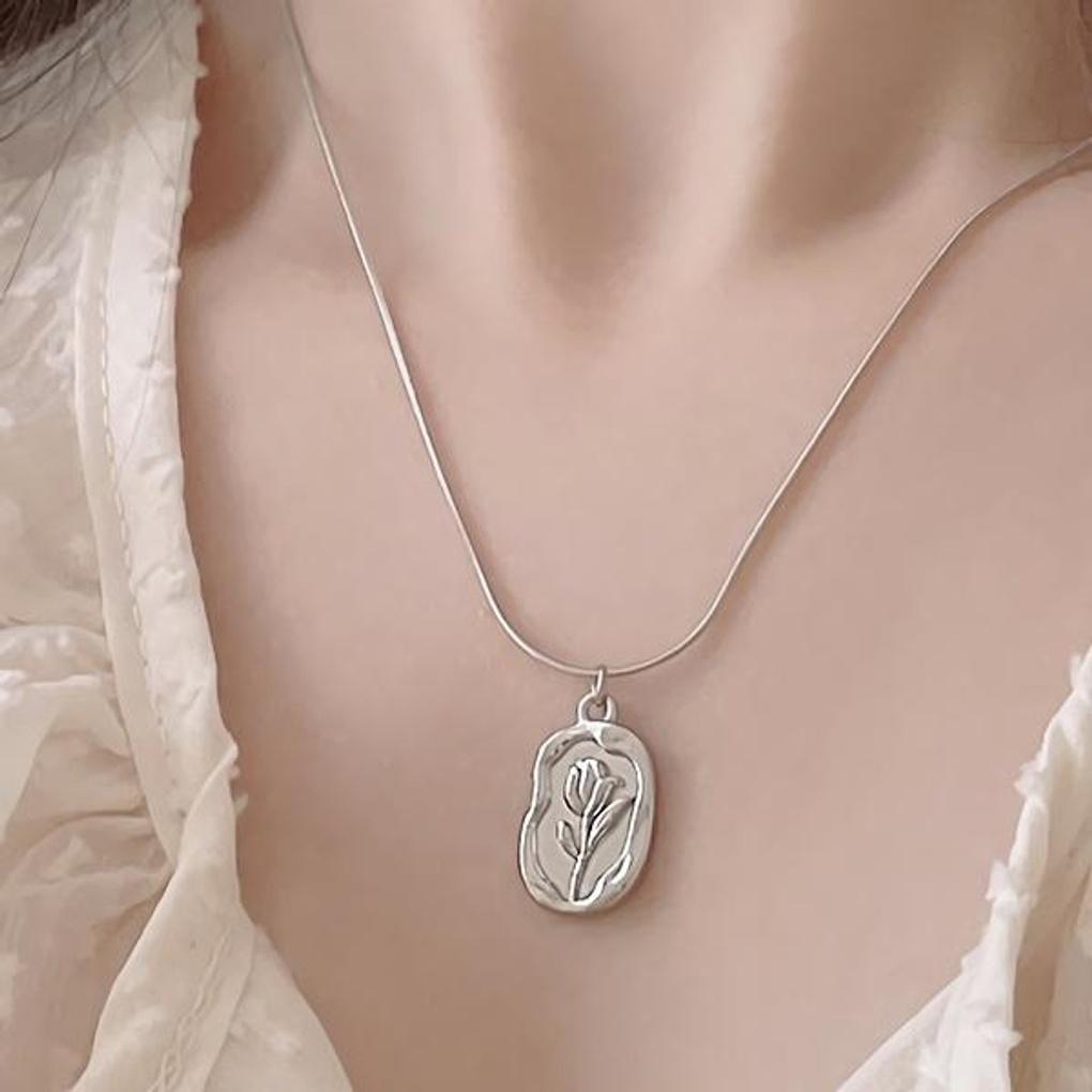 Damen Chirurgenstahl Vintage Tulpe Stimmungs-Halskette