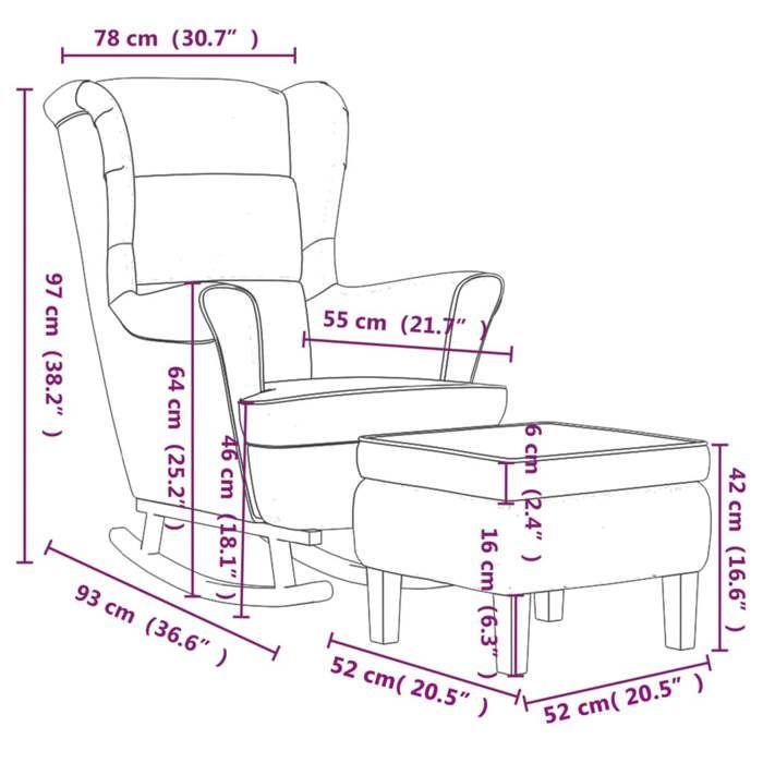 VidaXL Chaise à Bascule avec Pieds en Bois et Tabouret Fauteuil de Salon Relaxation Meuble de Salle de Séjour Chambre 3121236