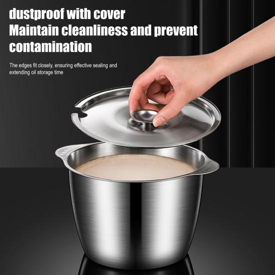 Oil Tank with Strainer Lid Stainless Steel Cooking Oil Container Pot Easy-Grip Handle Rust-Resistant Lard Jar Frying Oil Storage Bottle