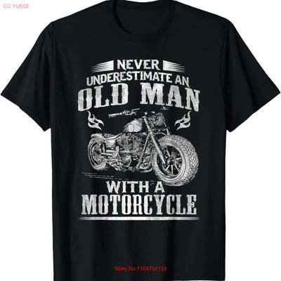 Never Underestimate An Old Man A Motorcycle T Shirt Vintage Washed Slightly Top For Everyday Wear Breathable Casual Graphic