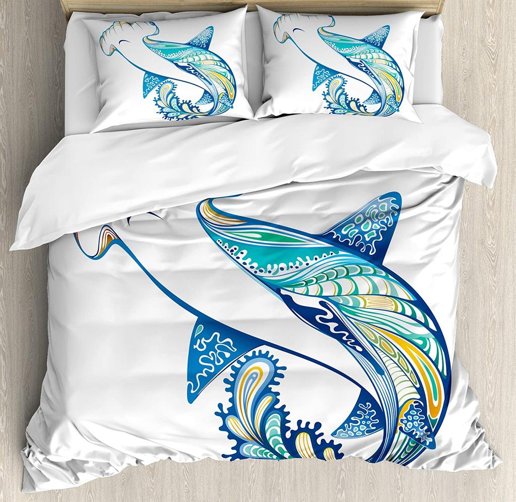 Shark Bedding Set For Bedroom Bed Home Inhabitants Of Ocean Sharks Whales Dolphins Octopus Duvet Cover Quilt Cover Pillowcase