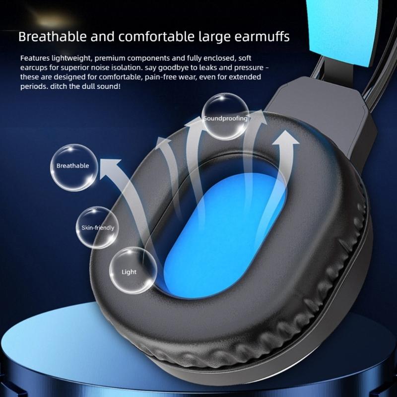 Wireds Over Ear Headphones With Glowing LED Lights 40mm Composite Diaphragm Driver Ergonomic Protein Leather Cushions Flexible Two Suspension Headbeam