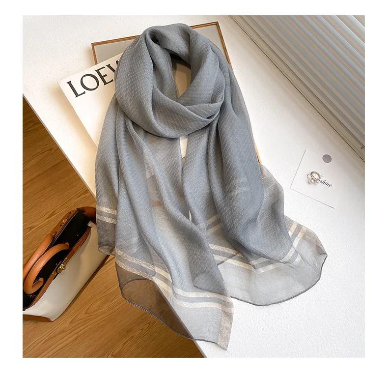 Four Season Silk Wool Scarf Women Hijab Plaid Pashmina Shawls And Wrap Luxury  Bandana Bufanda Blanket Scarves