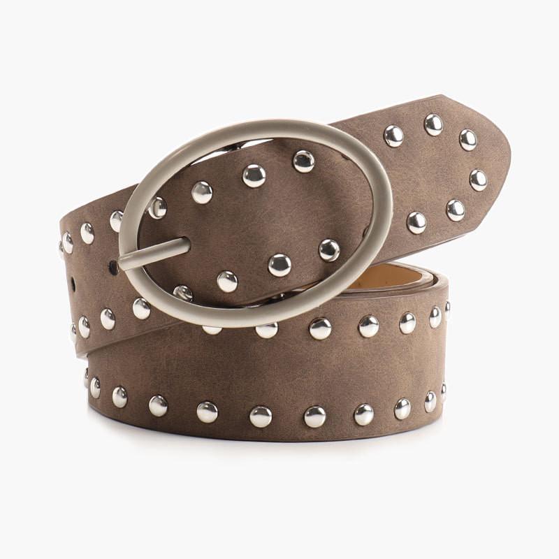 Faux Streetwear Women Leather Rivets Belt With Alloy Metal Buckle For Use Daily