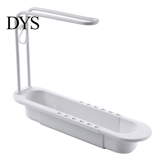 Detachable Towel Hanging Rod Retractable Kitchen Sink Organizer with Hanger, Adjustable Plastic Soap And Sponge Holder Holder, Large Capacity