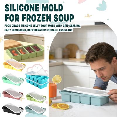 Silicone Soup Mold, 4,Compartment Ice Tray, Household Food Storage Box With Lid, Stackable, Suitable For Freezing Soup Bases And Meal Preparation.