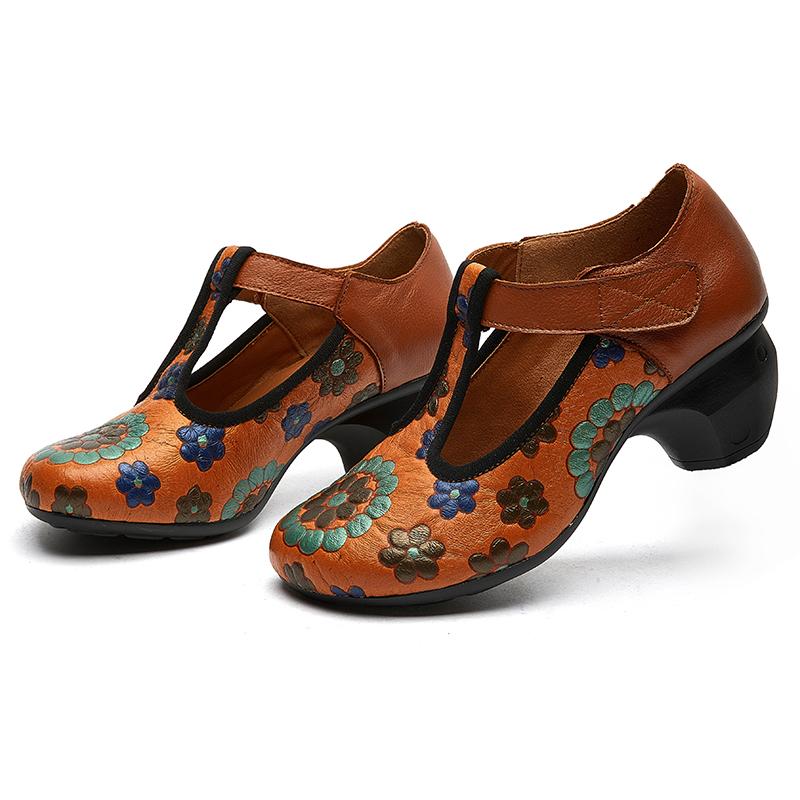 

Модные ретро туфли GKTINOO Женская обувь Натуральная кожа 2025 Новинка Осень Высокие каблуки Застежка-липучка Круглый носок Ручная работа Женская обувь 5