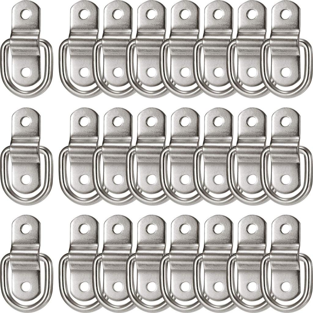 24Pcs Black Silver Galvanized Iron D-Ring Tie Down Anchors With Screws, Two-Hole Cargo Anchor Loops For Van Truck SUV Cabinet Cargo Securing