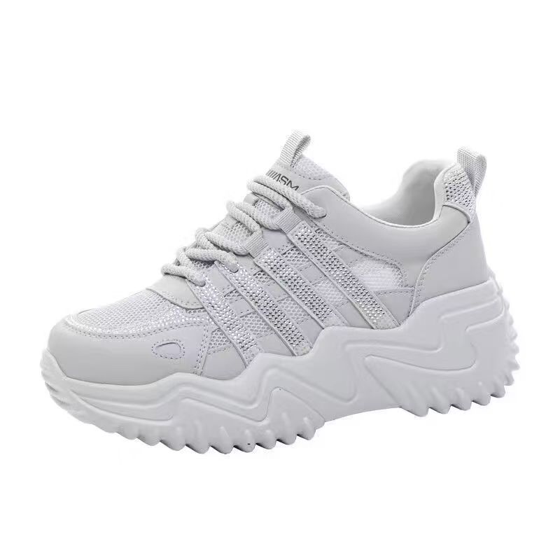 Summer Single Net Dad Shoes Women's Rhinestone Thick Sole Heightening Lightweight Soft Sole Breathable 2025 New Casual Sports Women's Shoes