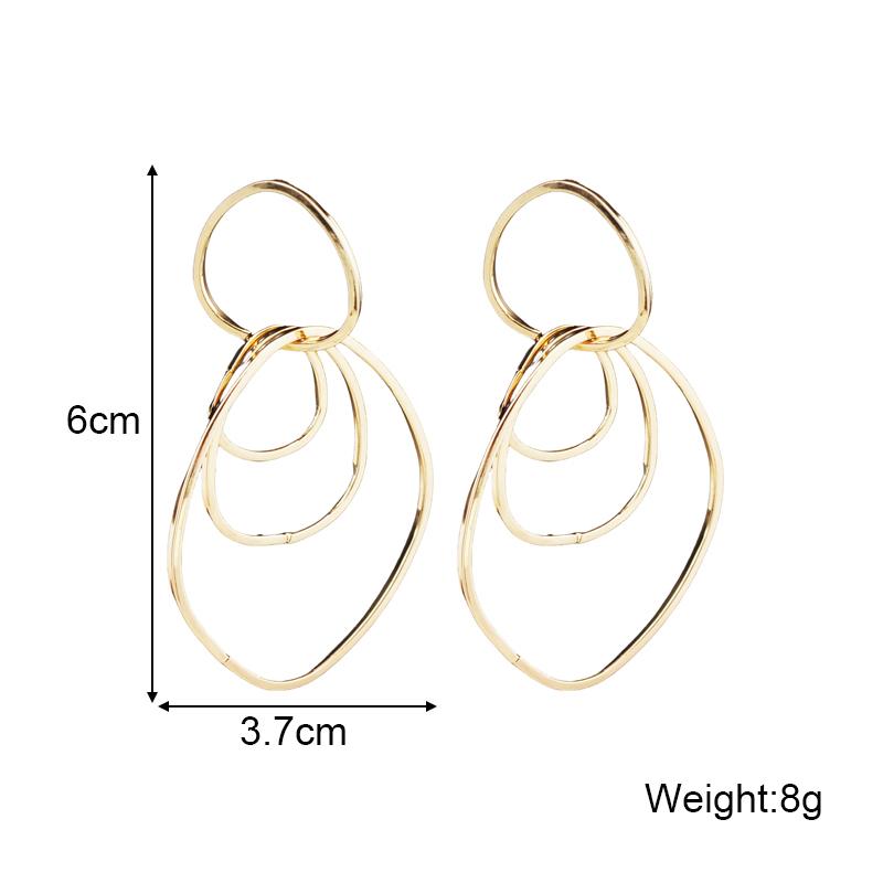 Big Metal Multilayer Circle Round Drop Earrings for Women Irregular Geometric Line Hollow Jewelry