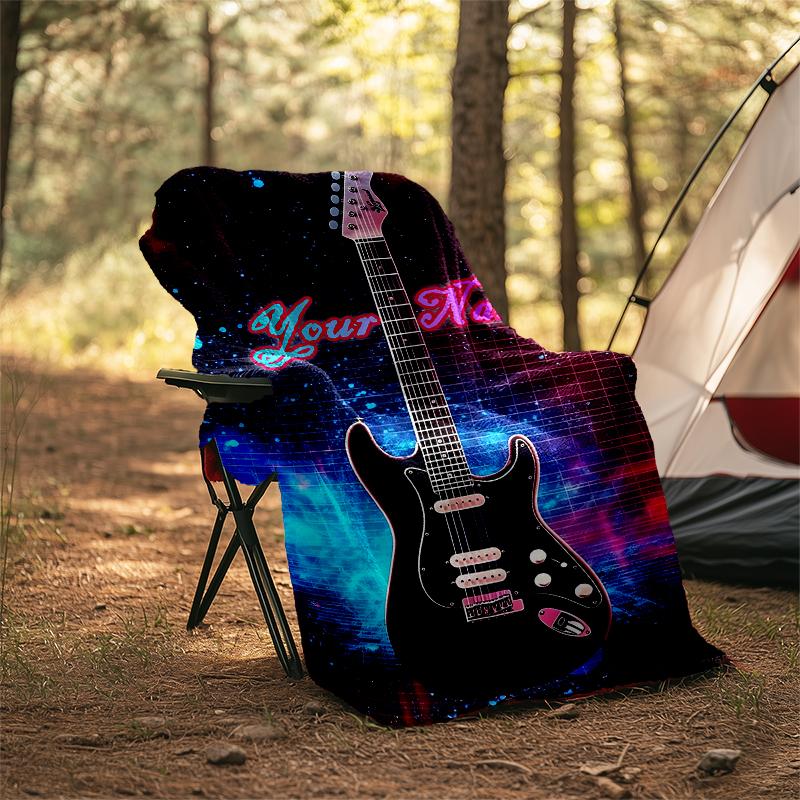 1PC Custom Name Guitar Dreams Neon Night Outdooor Flannel Blankets Patterns Throw Blanket All-Season Soft Gift for Couch, Bed, Camping Gifts