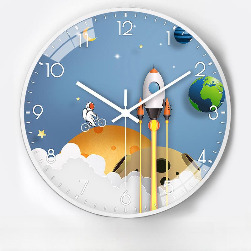 12-inch 30cm Creative Space Automatic Timing Radio Clock Children Cartoon Bedroom Mute Clock Wall Clock
