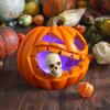 Halloween Pumpkin Eating Skull Figurine with Lights Spooky Light-up Pumpkin Head Resin Statue Sculpture Home Office Desktop Decoration Ornament