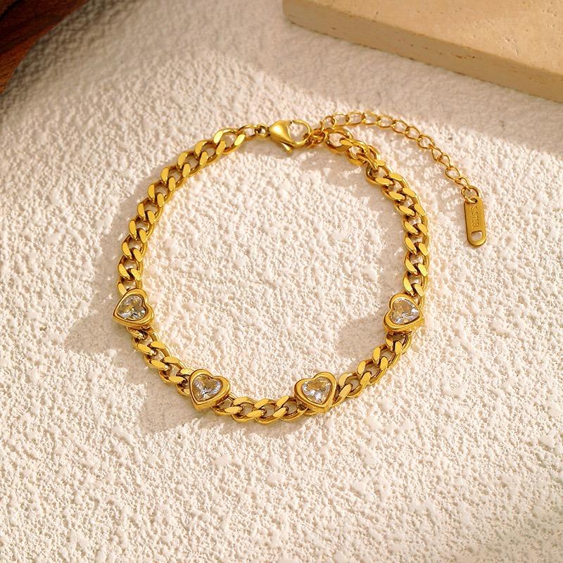 SA Jewelry Trendy Women's Heart Zircon Charm Cuban Chain Bracelet Alloy High-End Tarnish Free PVD Gold Fashion Jewelry