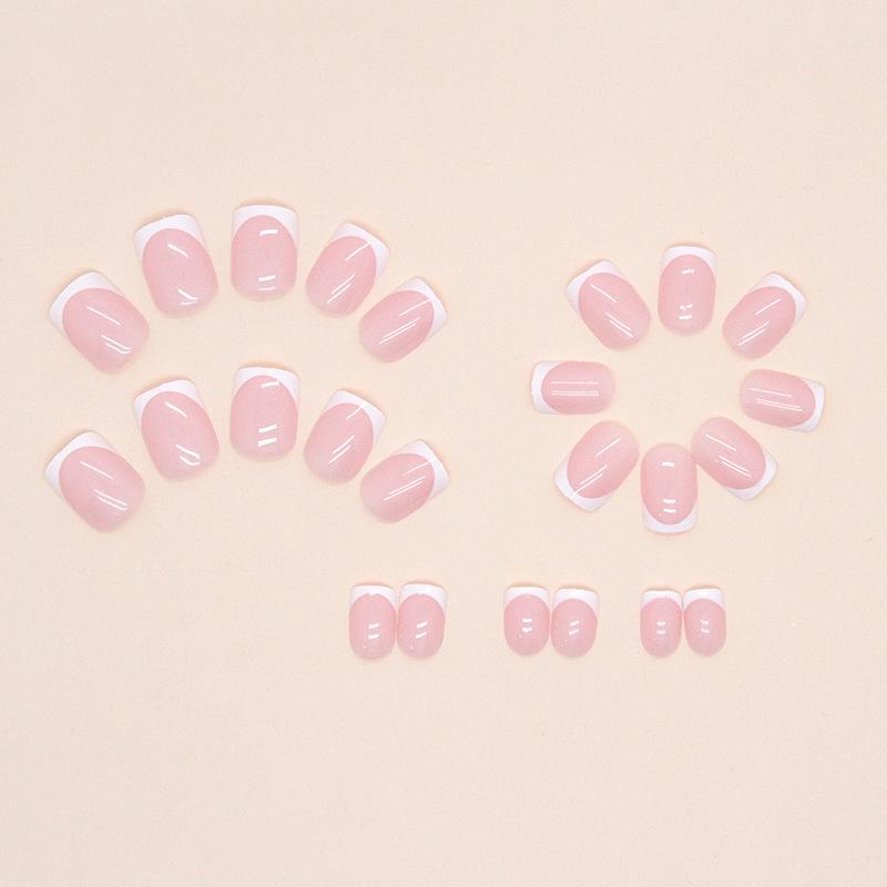 24 Pcs Girl Powder Sweet Short Nail Art Film Pure White French Fashion Versatile Classic But Not Outdated Wear Armor