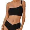 Solid One Shoulder Low Waist Sexy Bikini Set Elegant Comfortable Two Piece Swimwear