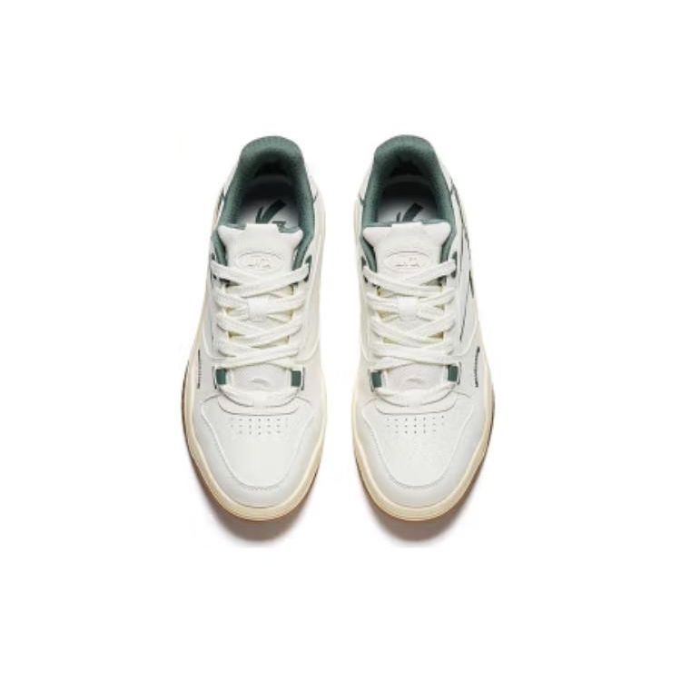 ANTA Men's Jiewan Retro Low Top Platform Casual Skate Shoes Off White Dark Green Gum Bottom 912348003-1