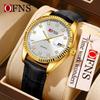 Oufanni Unisex Luminous Quartz Watch with Sunburst Dial and Waterproof Leather-Steel Band.