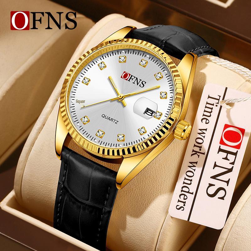 Oufanni Unisex Luminous Quartz Watch with Sunburst Dial and Waterproof Leather-Steel Band.