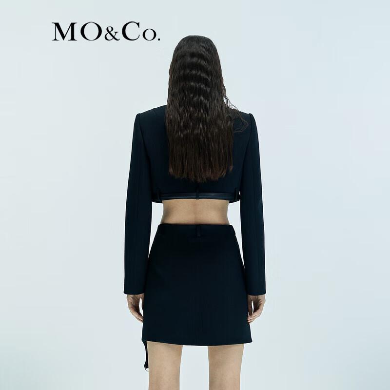 MO&Co. Padded Shoulder Short Boxy Jacket with Belt