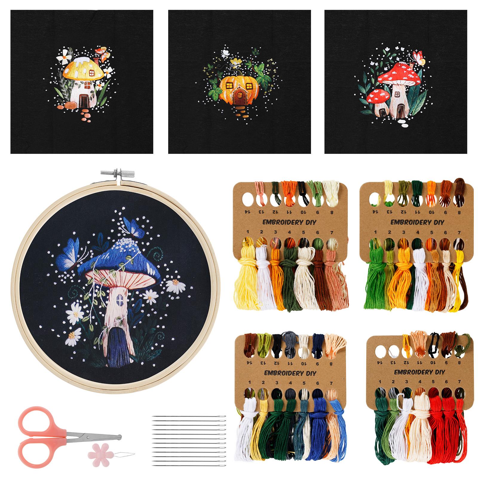 

4 Pcs Embroidery Starter Set with Patterns and Instructions Beginner Kit with Tools Washable Design for Leisure Craft Activities