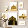 Moscheea de caligrafie arabă de aur, palmier Monstera, artă de perete islamică, pictură pe pânză, postere și imprimeuri, imagini decorative pentru camera de zi