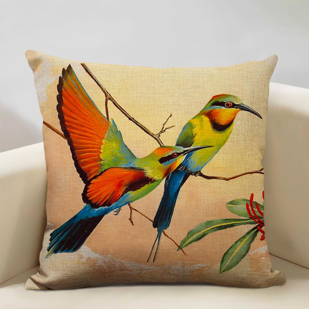 Bird Parrot Sofa Cushion Cover Bedroom Living Room Hotel Cafe Decoration Pillow Case 45x45cm Linen Pillowcase Chair Cushions