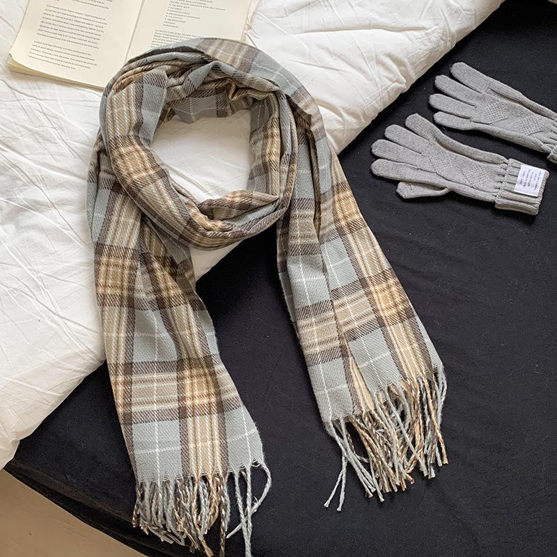 Scarf Women's Winter High-end Sense New Versatile Thickened Warm Imitation Cashmere Plaid Scarf Shawl