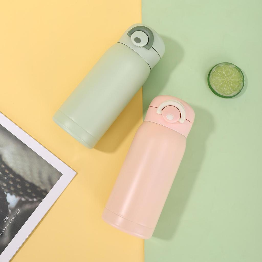 Macaron-Colored Pea Cup 304 Stainless Steel Double-Layer Vacuum Insulated Cup Compact Portable Bounce Cup for Students
