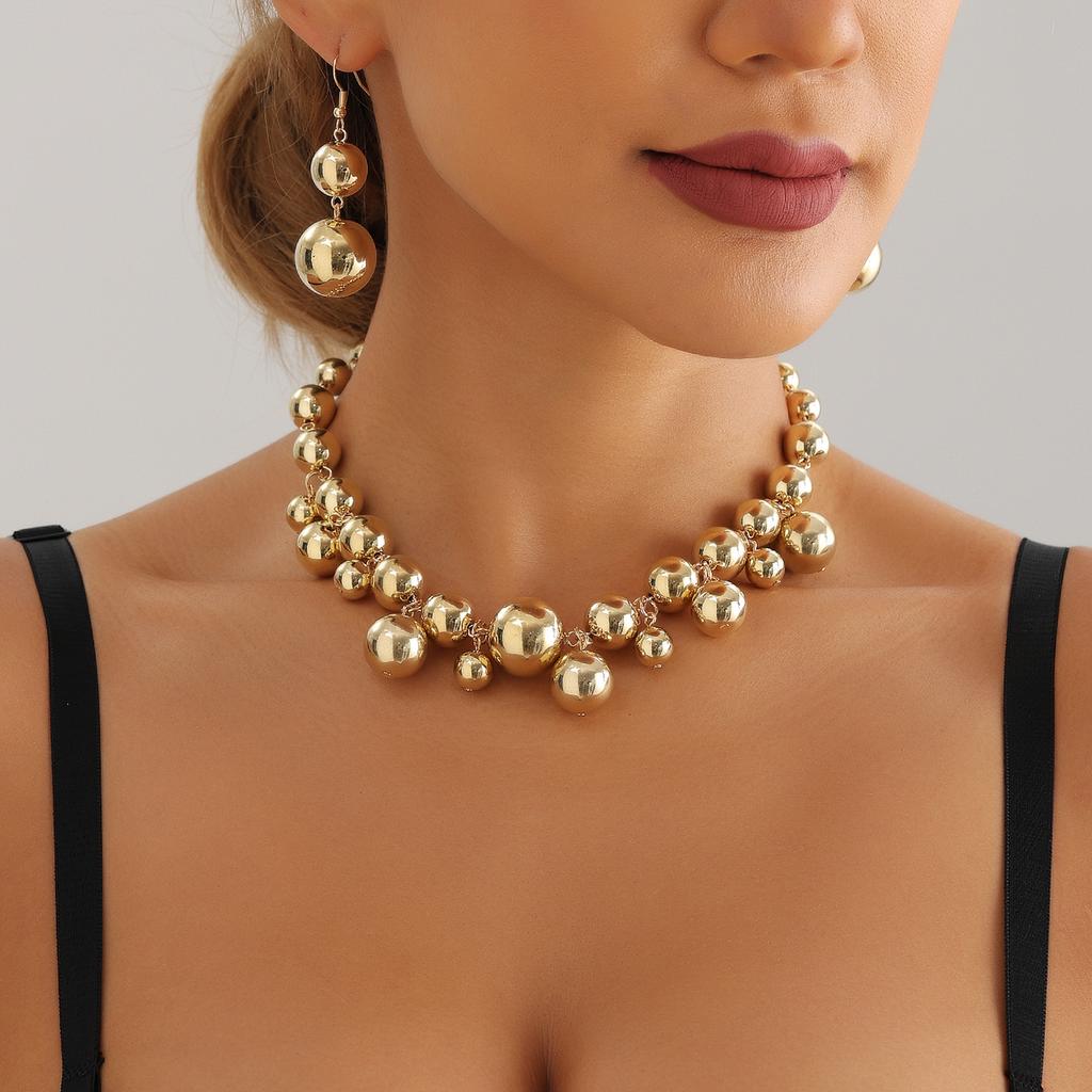 Copper Pendant Necklace with Multiple Spherical Beads Adjustable Length Chain Metal Jewelry Accessory for Women and Girls