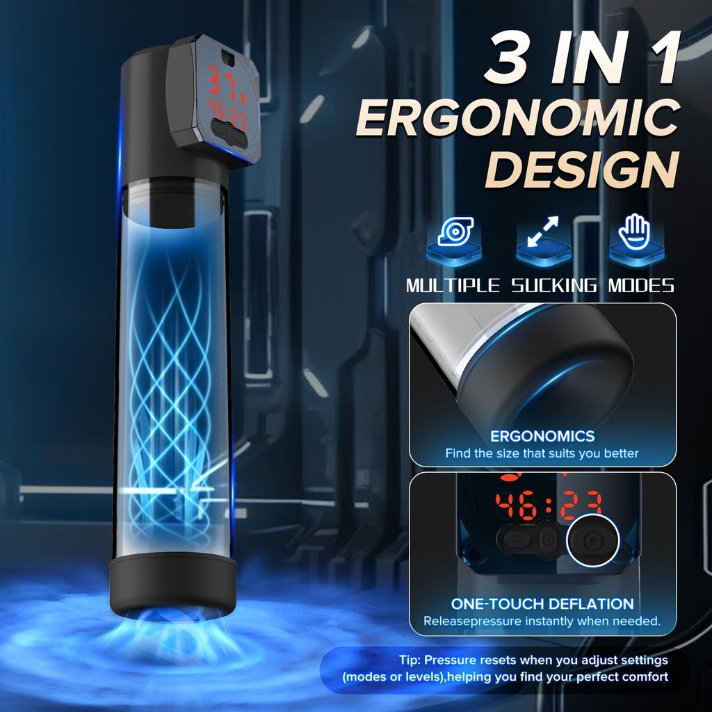 LCD Electric Penis Pump Male Masturbator - Extend Enlargement Trainer Cup Dick Pump - Sex Toy for Men