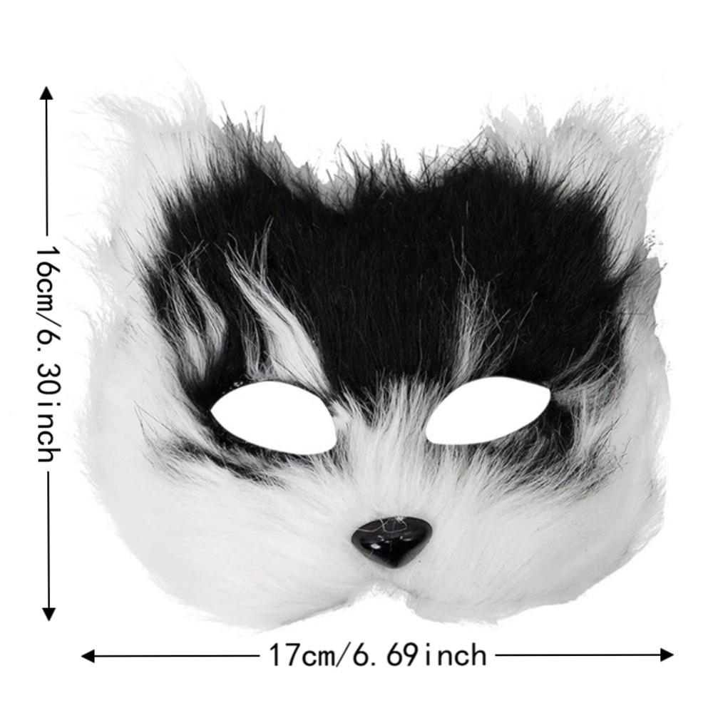 Funny Realistic Plush Cat Mask Cartoon Long Furry Half Face Mask Halloween Decoration Animal Masquerade Mask Christmas