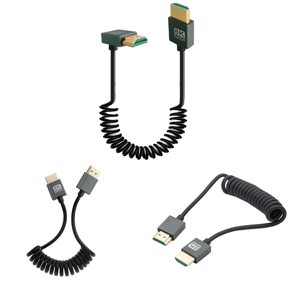 8K Ultra HD HDMI-Compatible To HDMI-Compatible Coiled Cable Male To Male Extreme Thin HDMI-Compatible 2.1 Cable 8K@60Hz 4K@120Hz