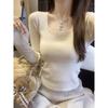 LIMEIZI Korean Style Square Neck Slim Fit Knit Sweater for Women - Autumn/Winter Fashion Base Layer